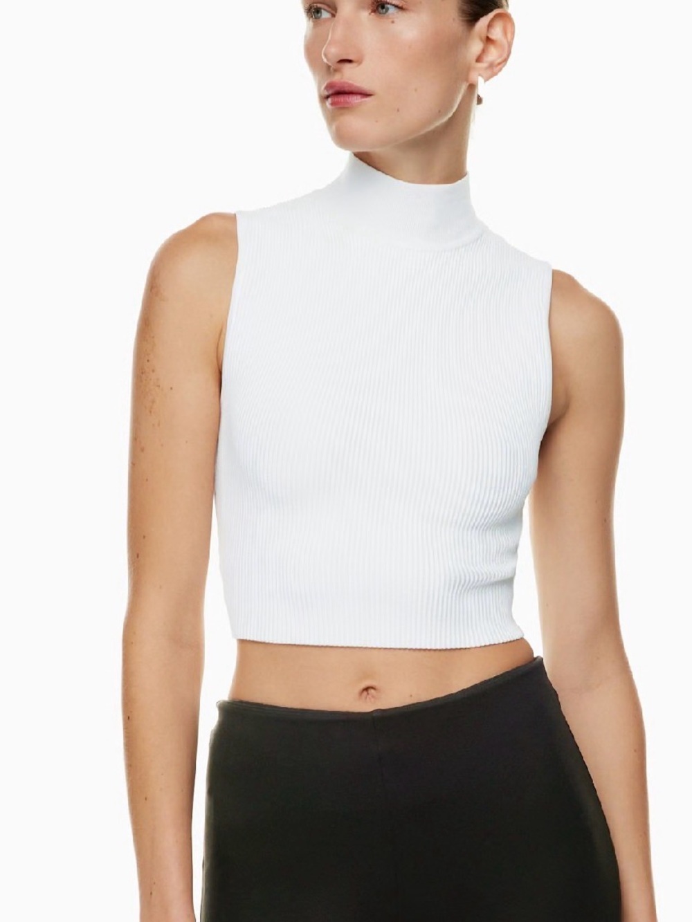 Aritzia Babaton Sculpt Knit Mockneck Crop Tank Top XXS White Ribbed